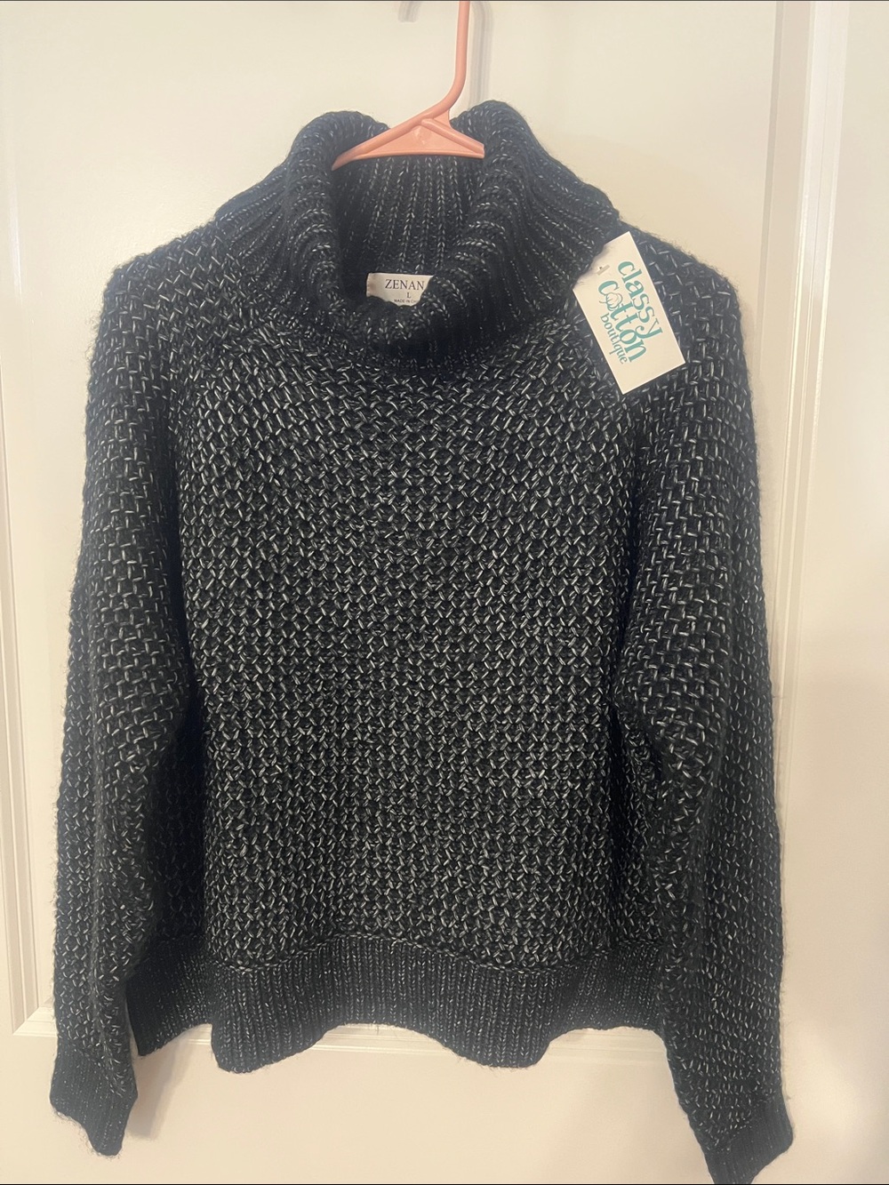 Zenana Outfitters Black & White Marled Turtleneck Sweater